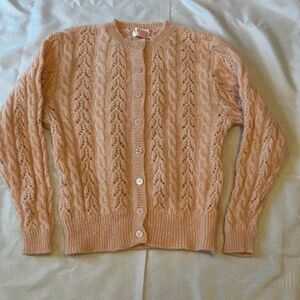 Vintage Hingham Square Pink Herringbone Cardigan 70% Mohair Wool Size Small